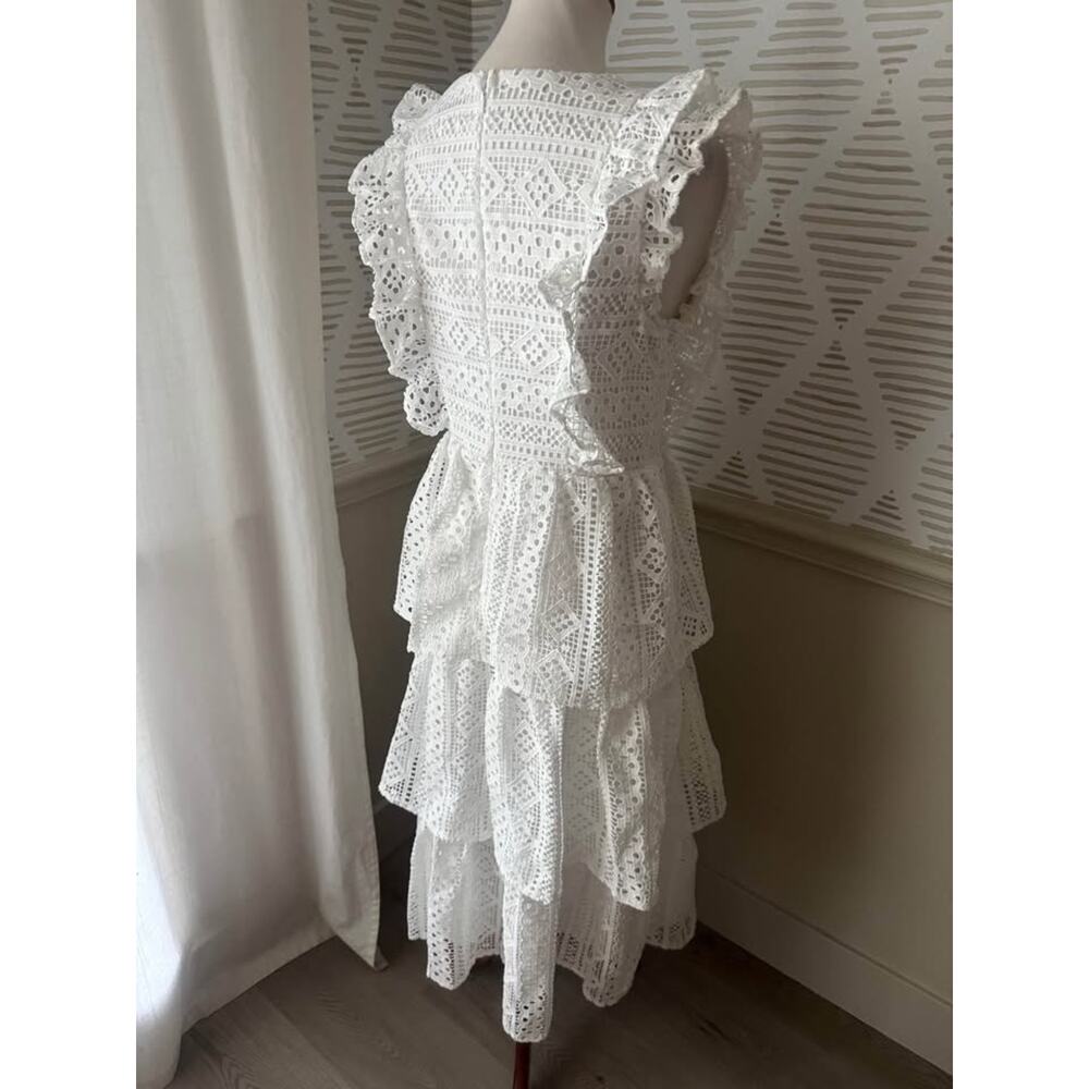 Endless Rose Women’s Small White Lace Tiered Ruffle Midi Dress - Picture 6 of 9